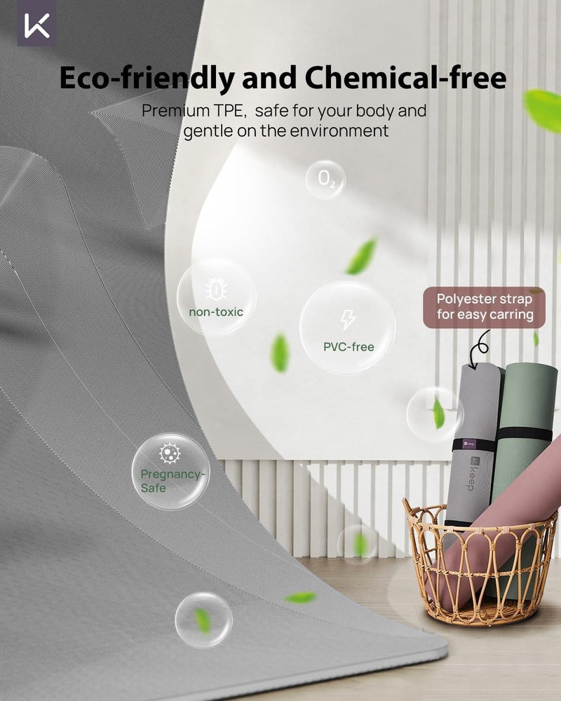 Keep Yoga Mat, 32" Extra Wide Exercise Mat with Strap for Men and Women, 7mm Thick Double-Sided Non-Slip Eco-friendly Yoga Mat for Pilates, Workout and Fitness - Image 4